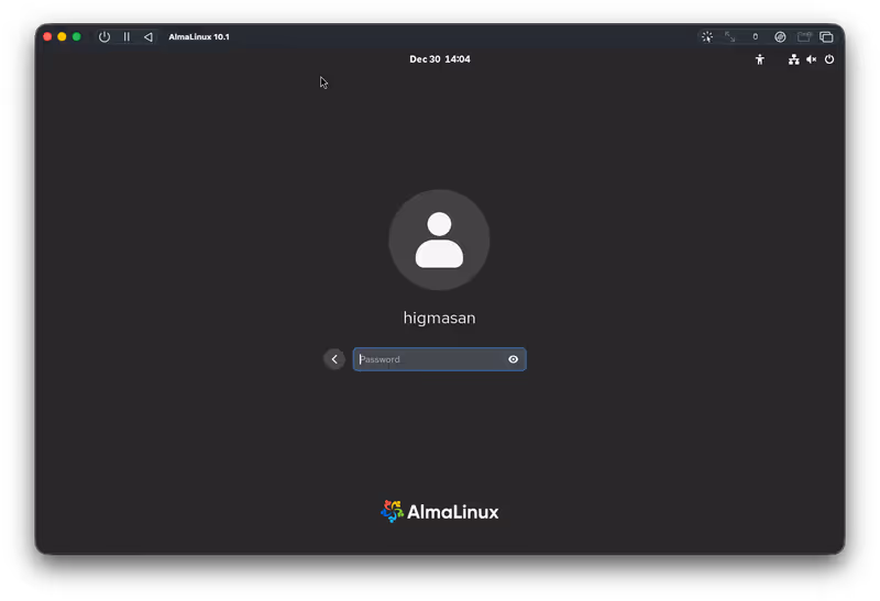 AlmaLinux 10 GNOMEのログイン画面（GDM）