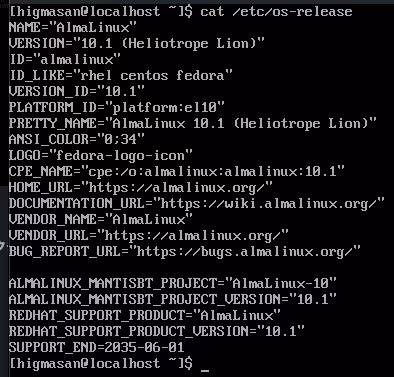 AlmaLinux 10.1のバージョン確認